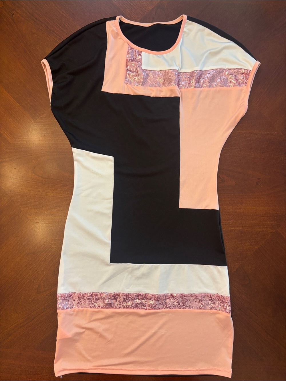 Colorblock Sequin Trim Bodycon Dress - Black, Blush & white